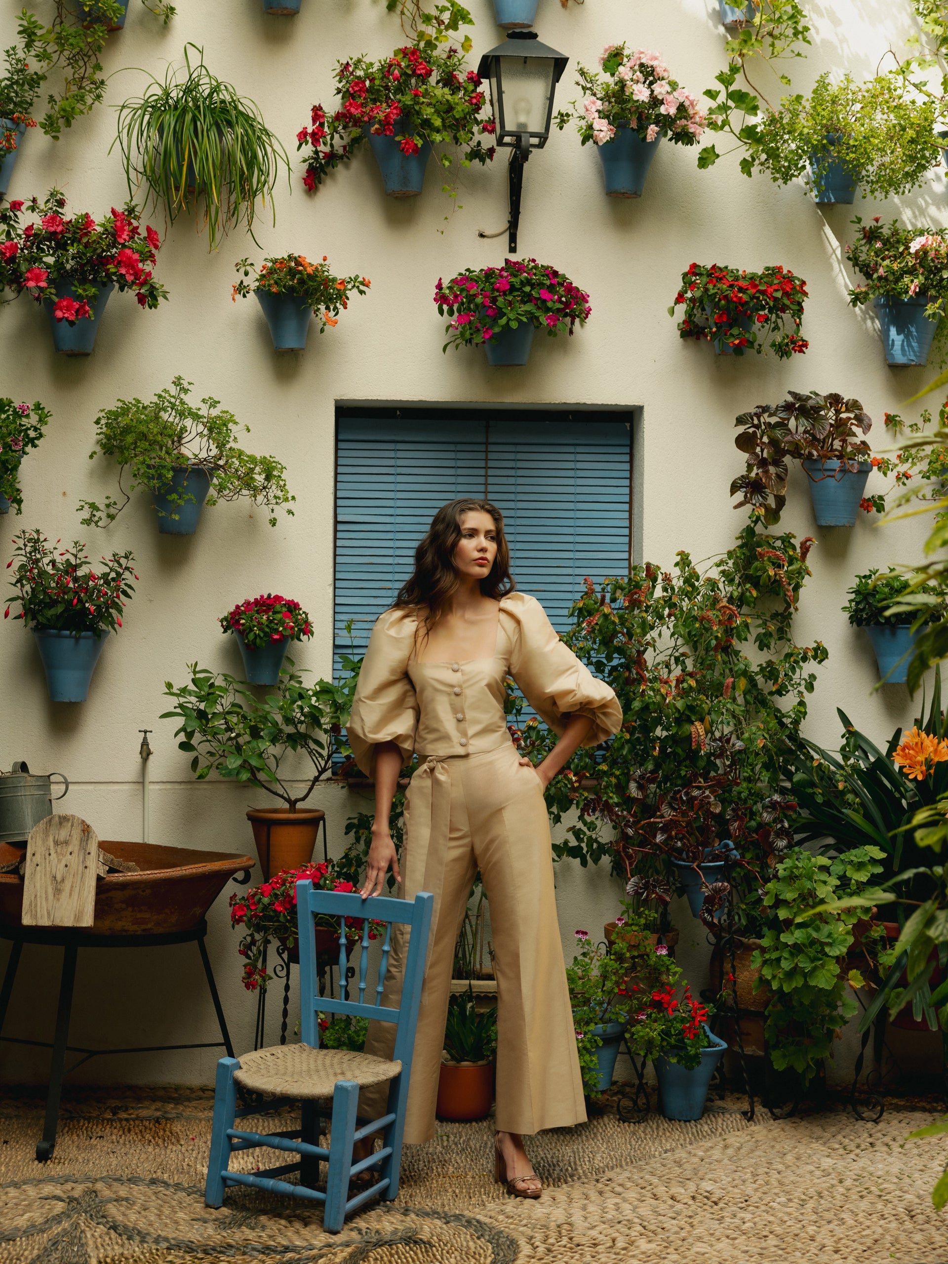 Pantalon collection événement taffetas beige