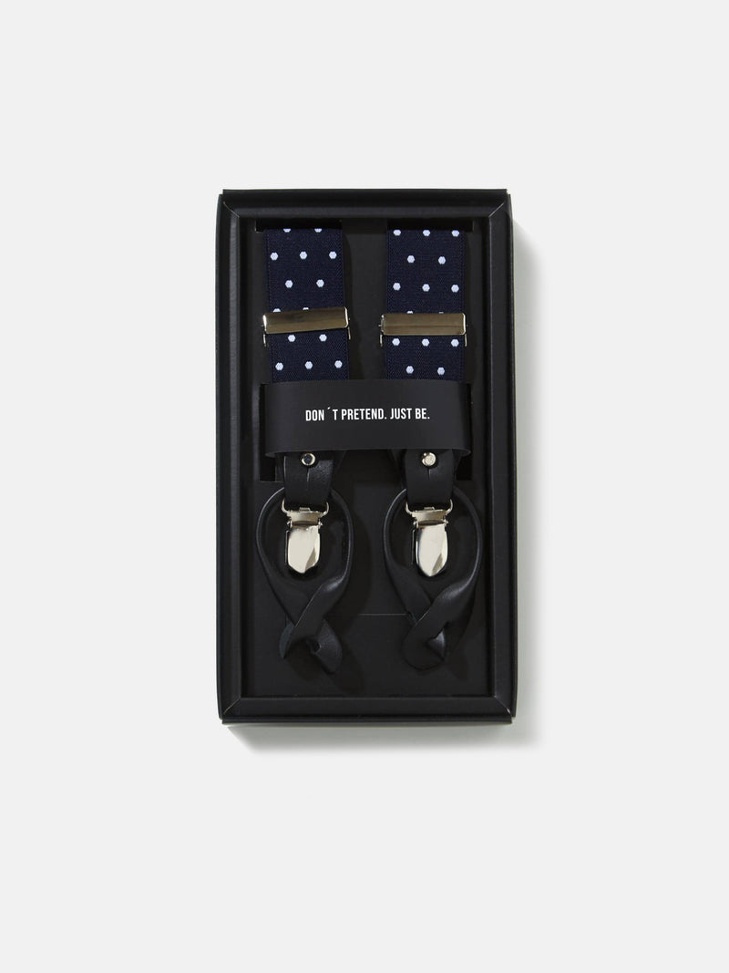 Silbon navy polka dot suspenders