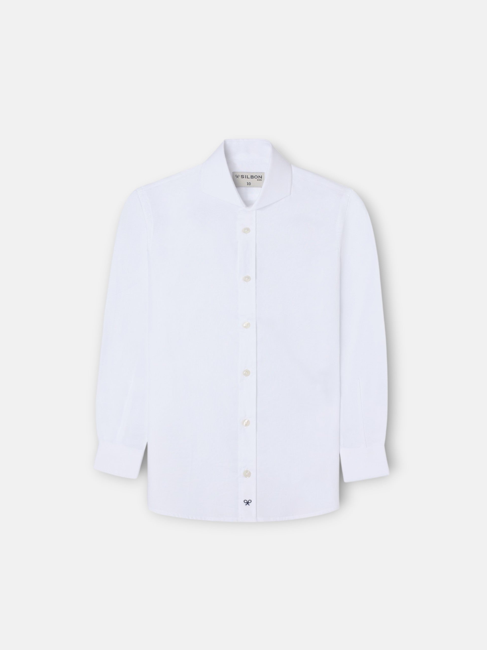 Camisa de vestir para crianças, punho simples, branca