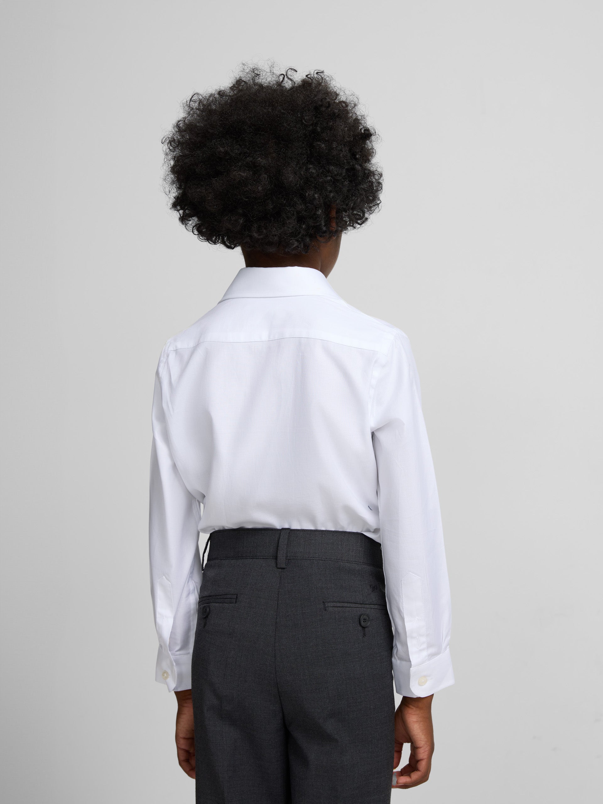 Camisa de vestir para crianças, punho simples, branca