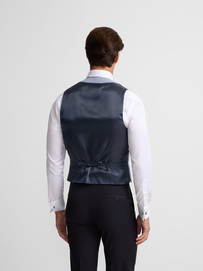 Blue houndstooth round neck jacket vest