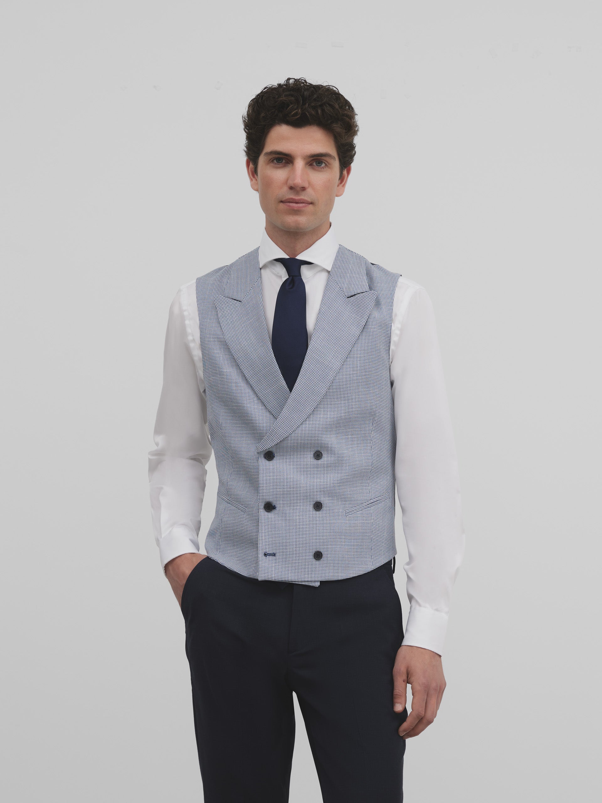 Classic blue houndstooth dress vest