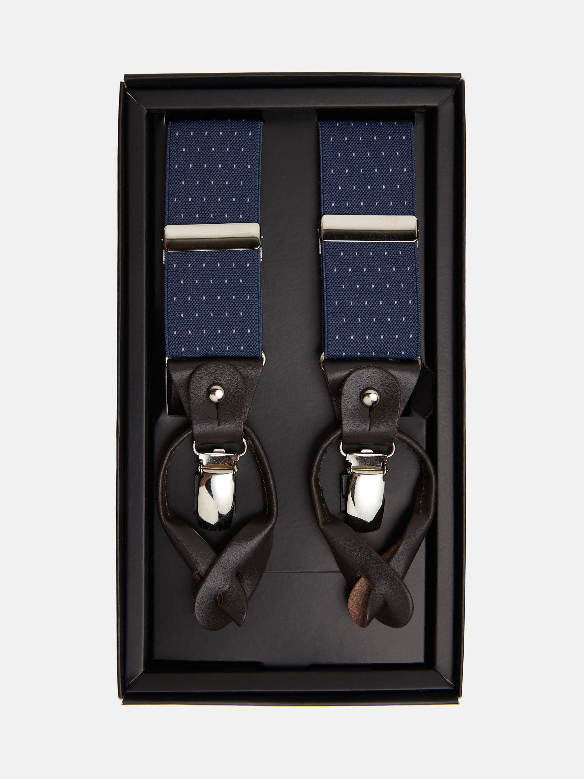 Silbon blue polka dot suspenders