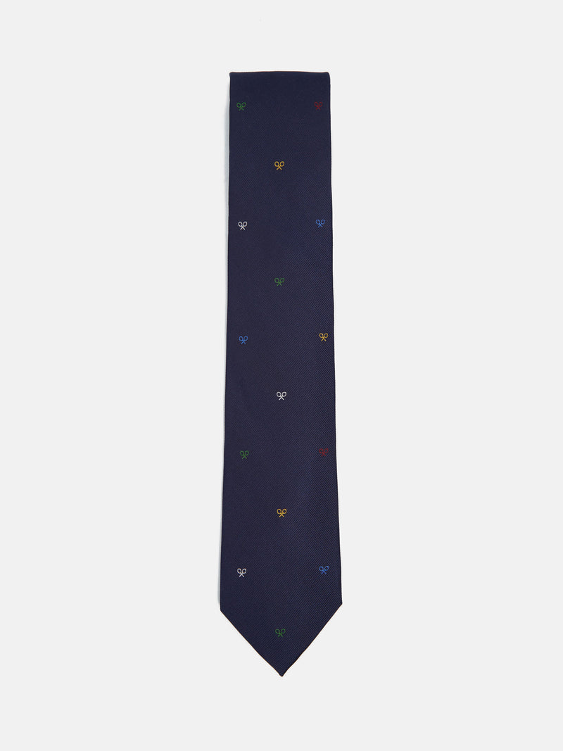 Silbon tie with multicolor racket motifs
