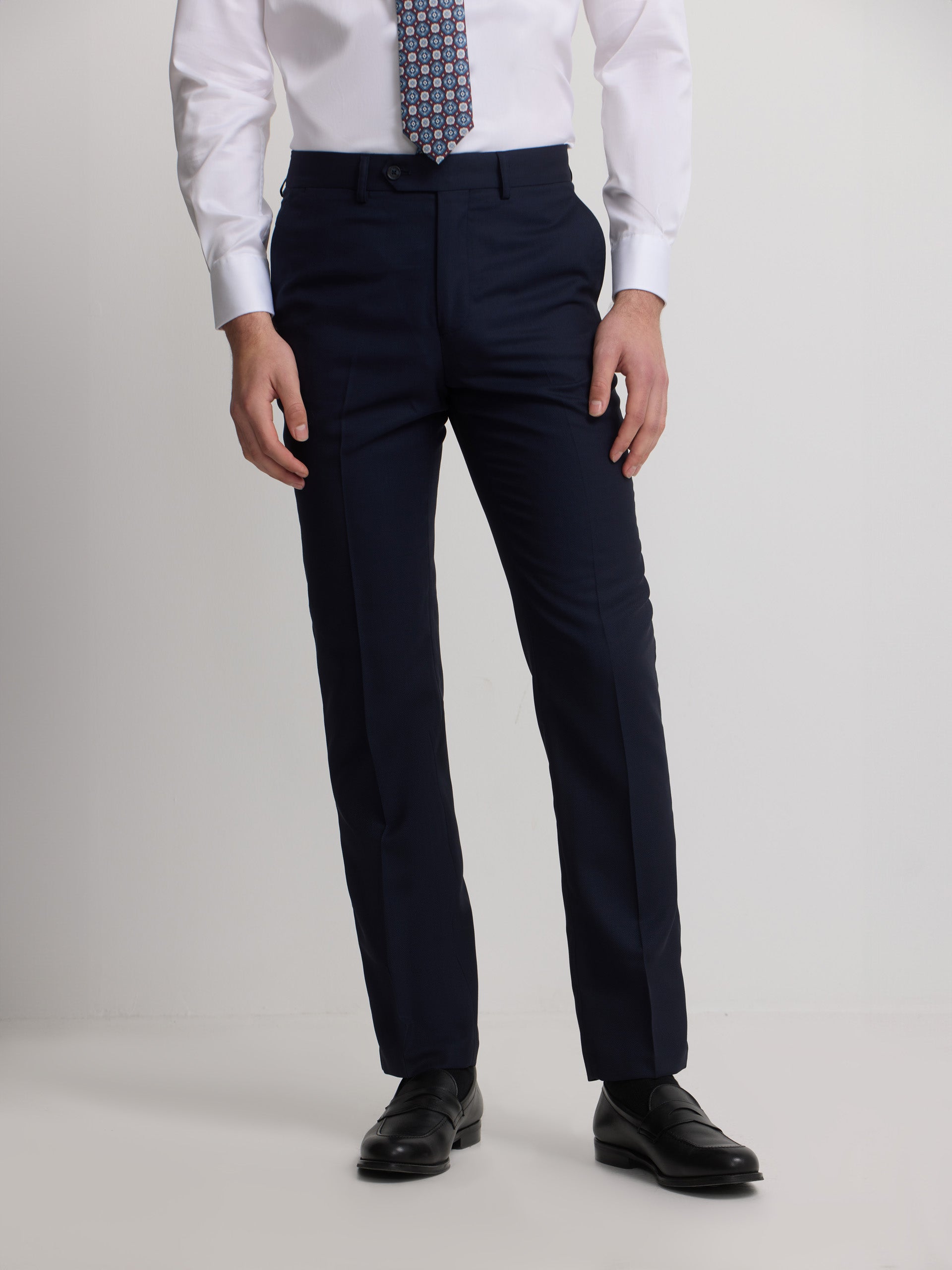 Navy blue structured suit trousers