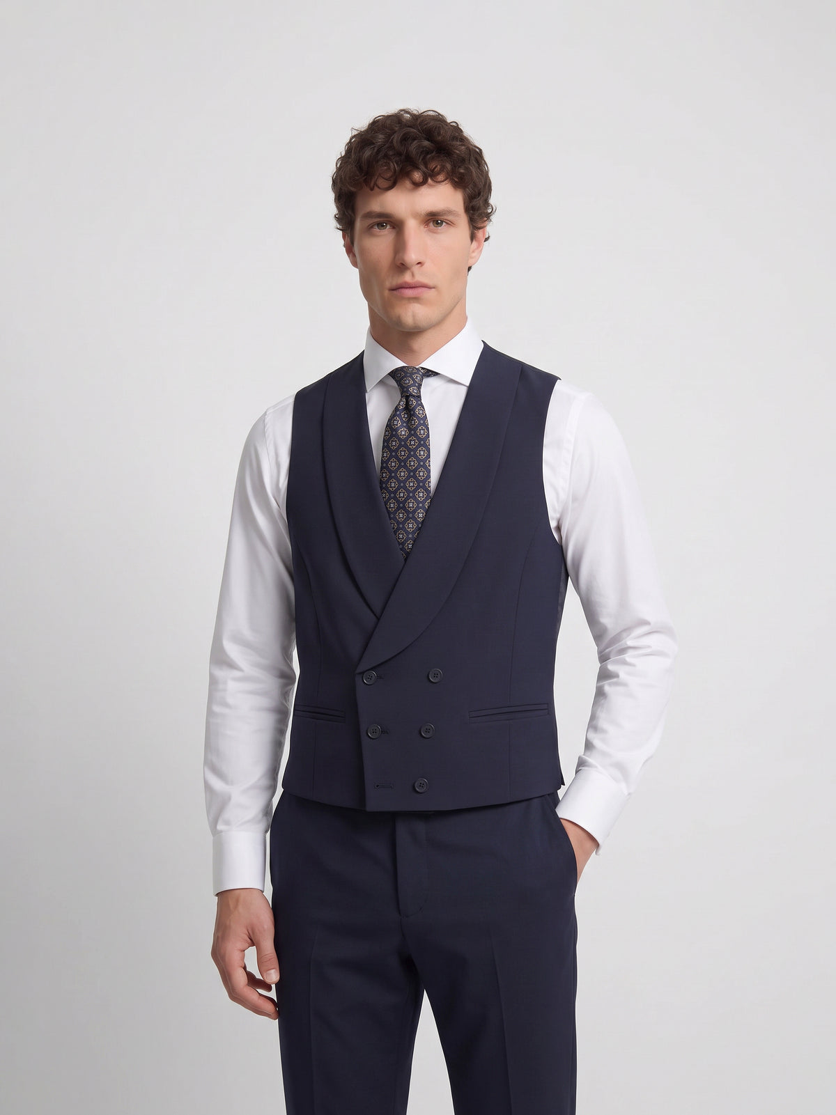 Gilet habillé stretch col rond bleu clair