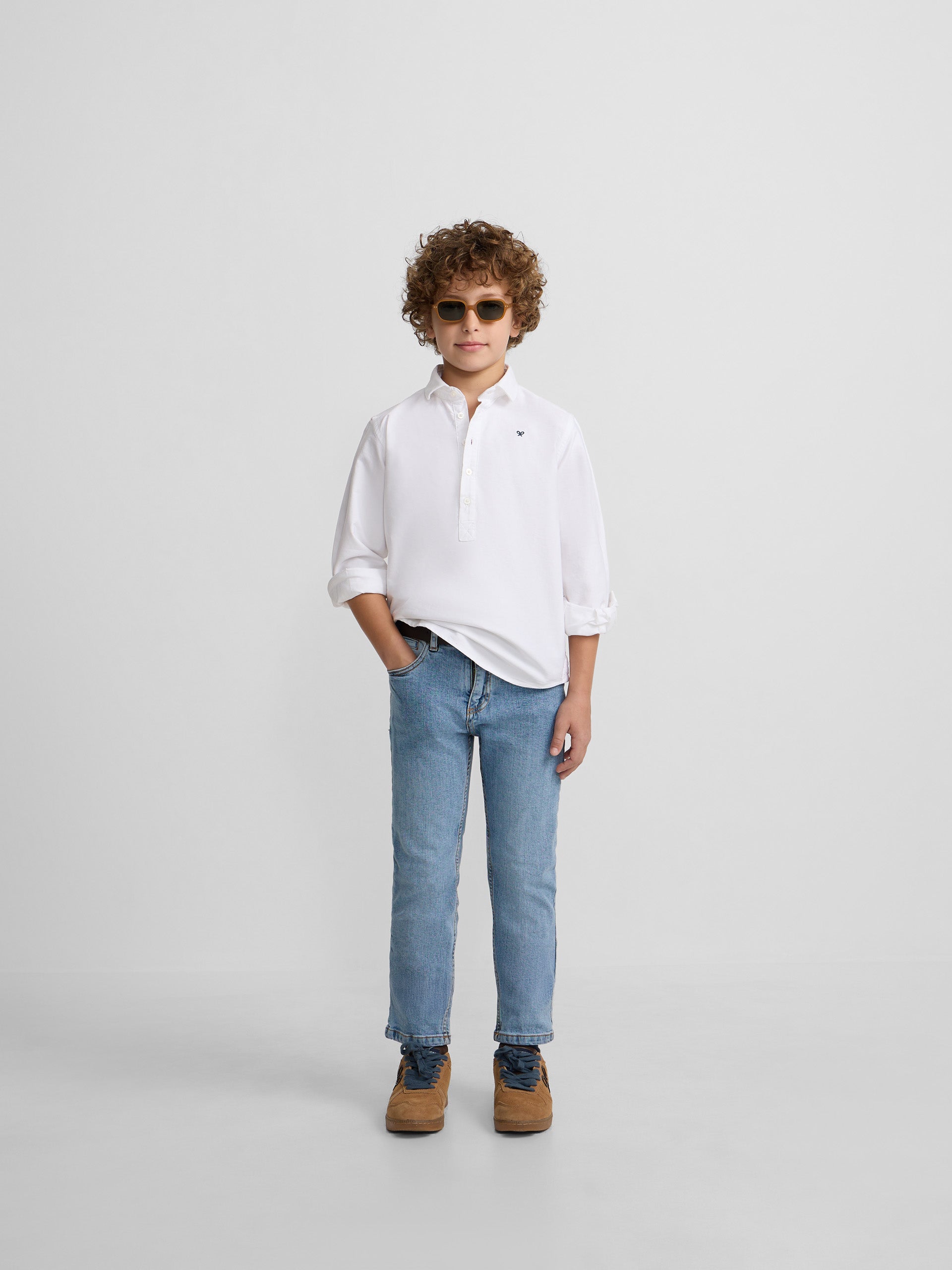 Polo desportivo clássico para crianças oxford branco