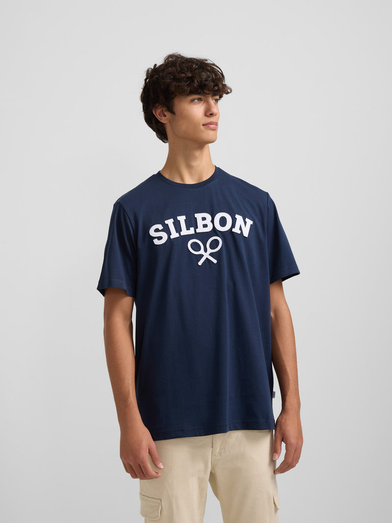 Silbon navy blue half racket t-shirt