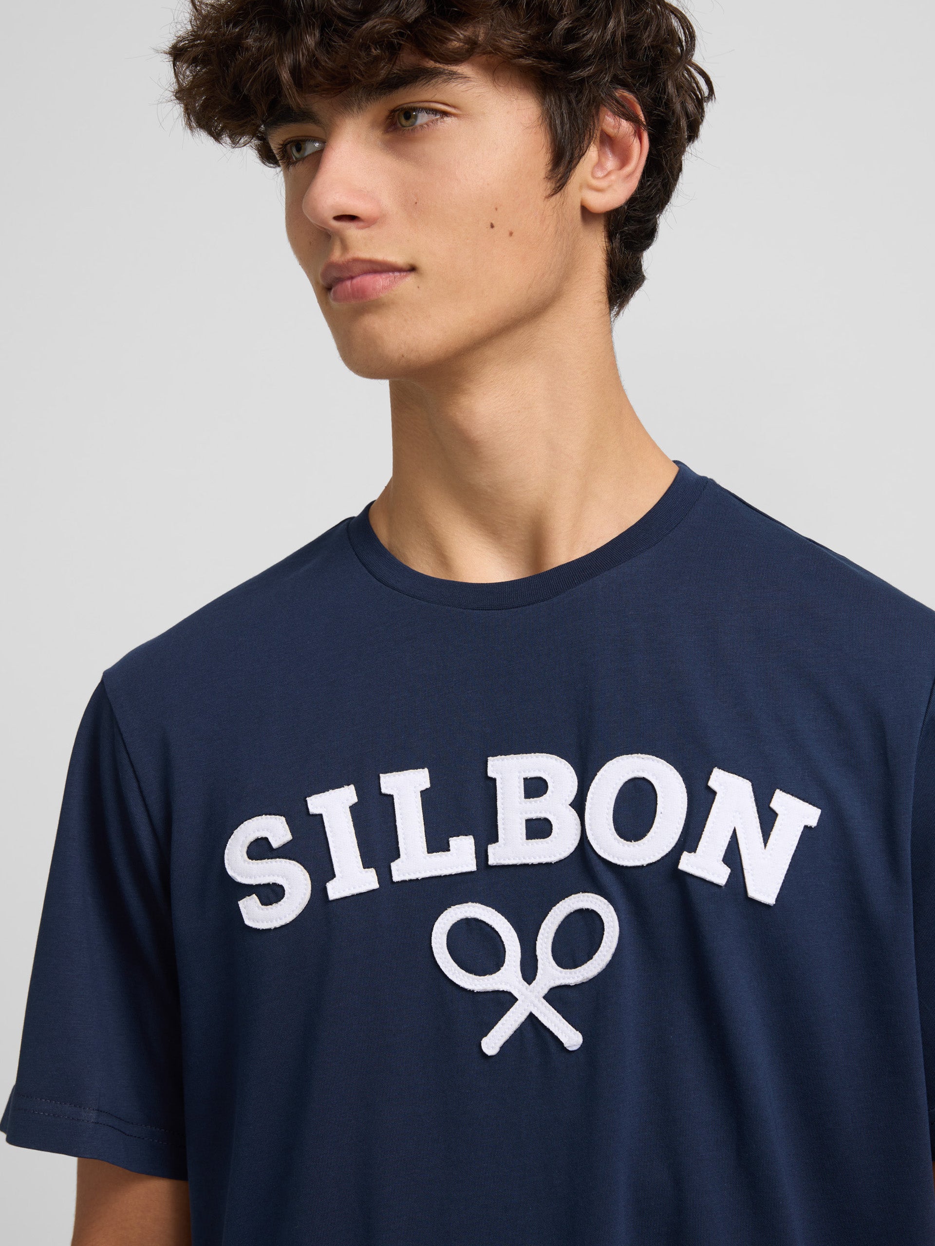 Silbon navy blue half racket t-shirt