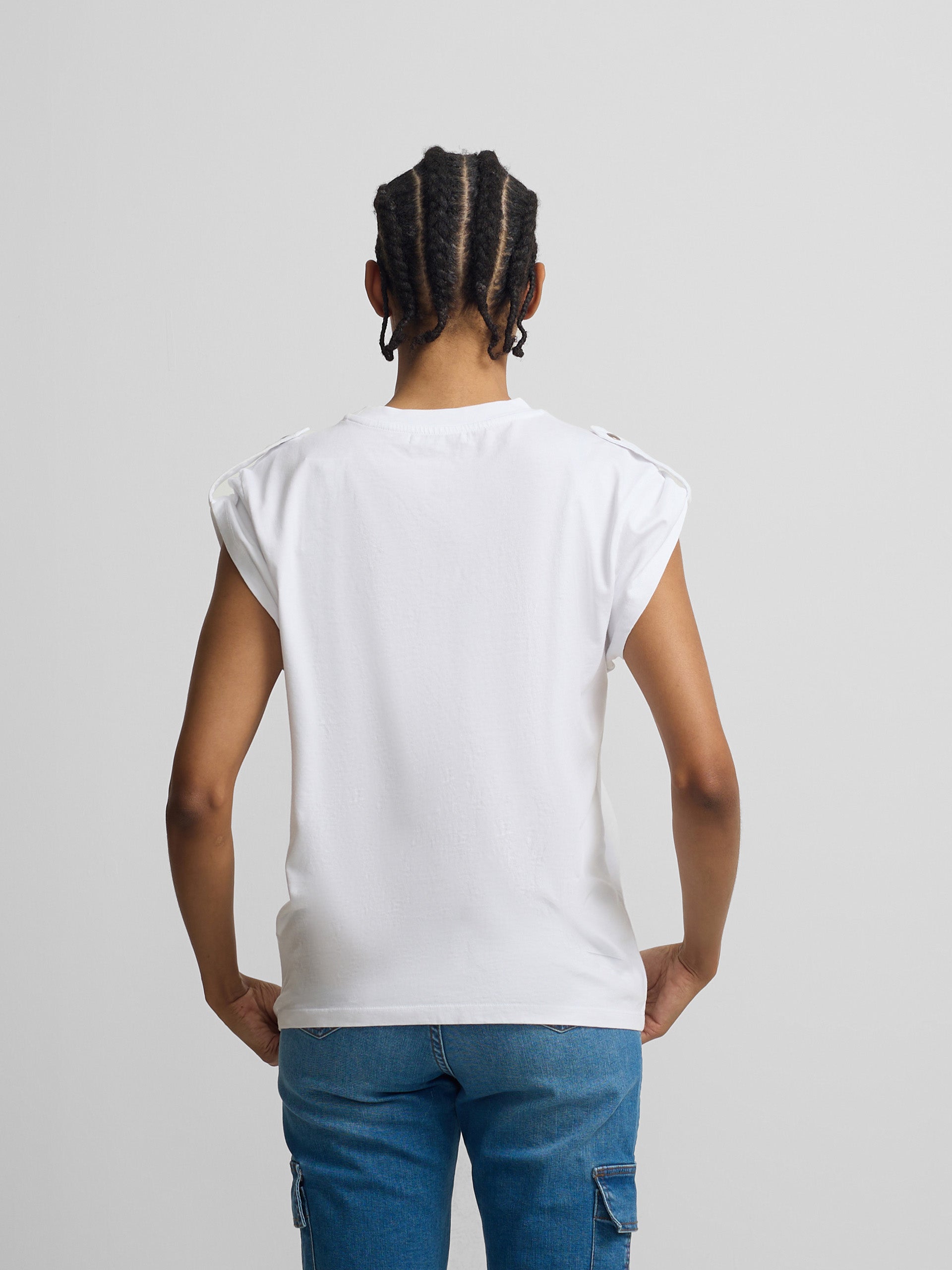 White women's roll-out sleeve t-shirt
