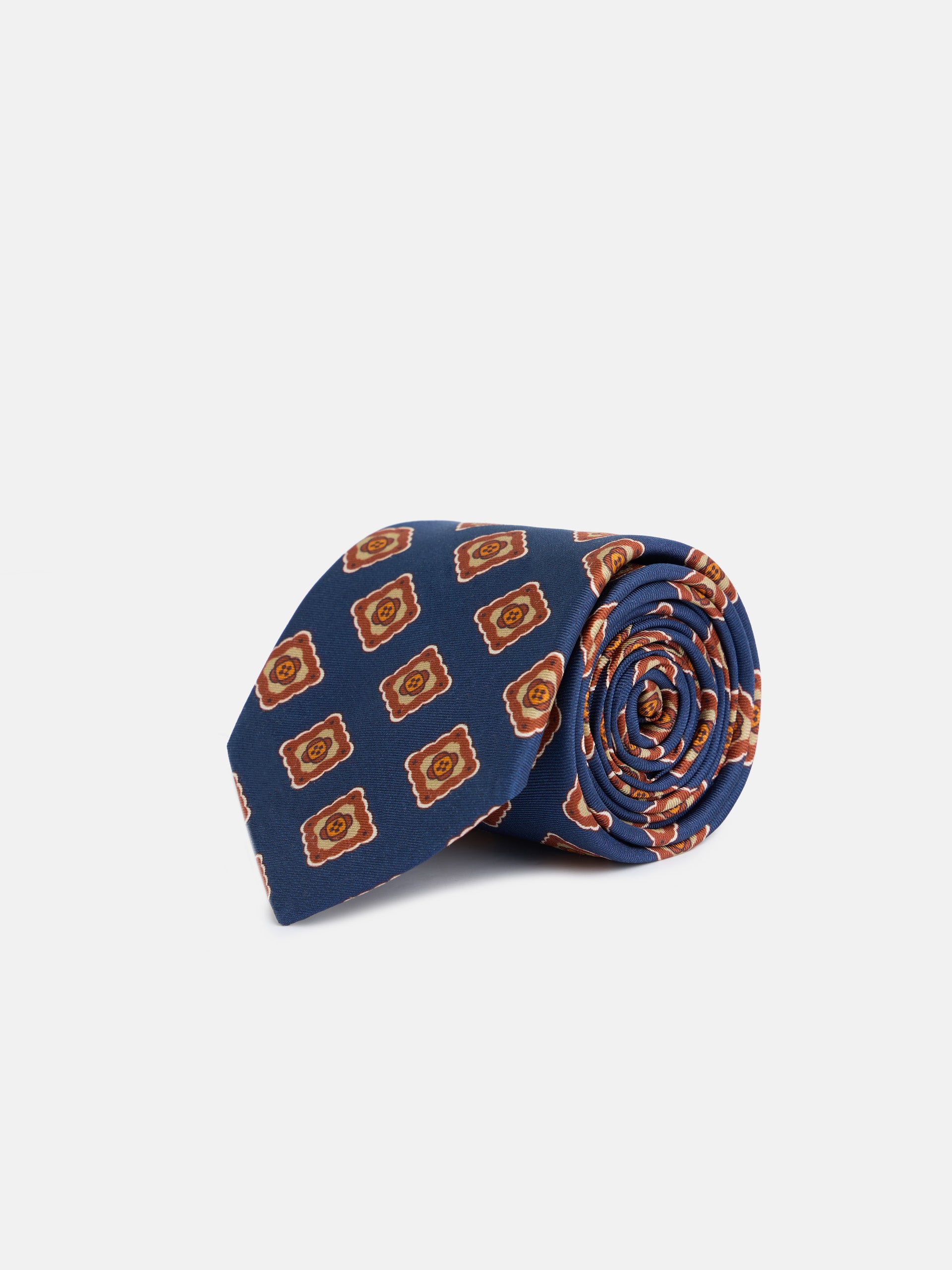 Blue tile print silk tie