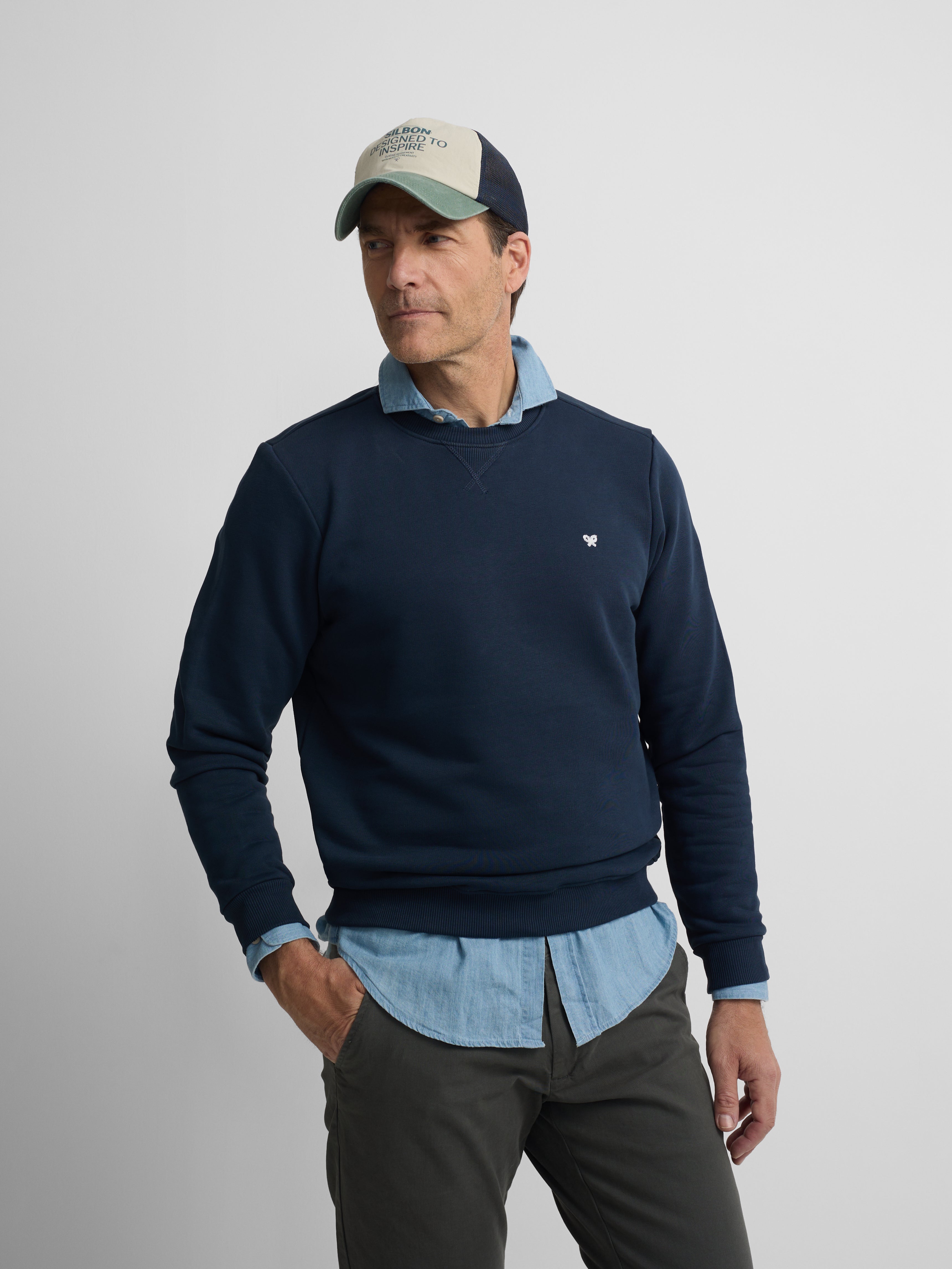 Sweat-shirt bleu marine avec mini-logo