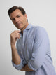 Navy Oxford sport shirt with fine white stripe