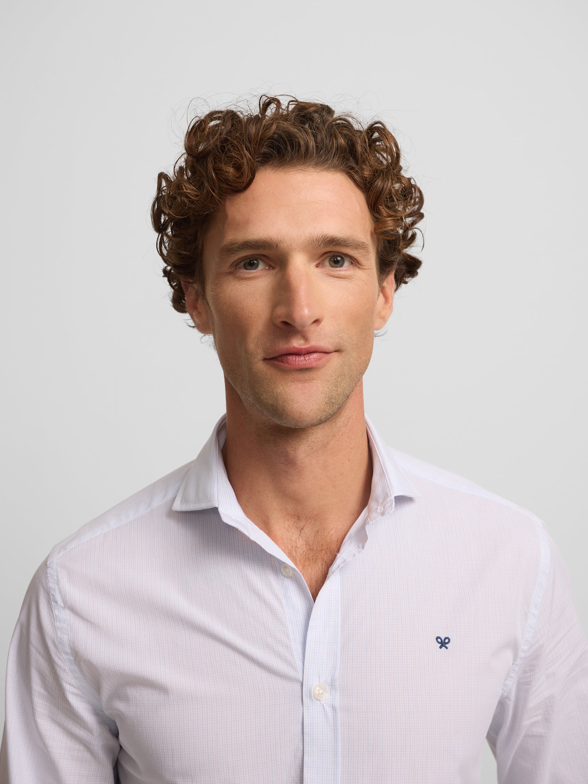 Classic sport shirt with light blue mini check
