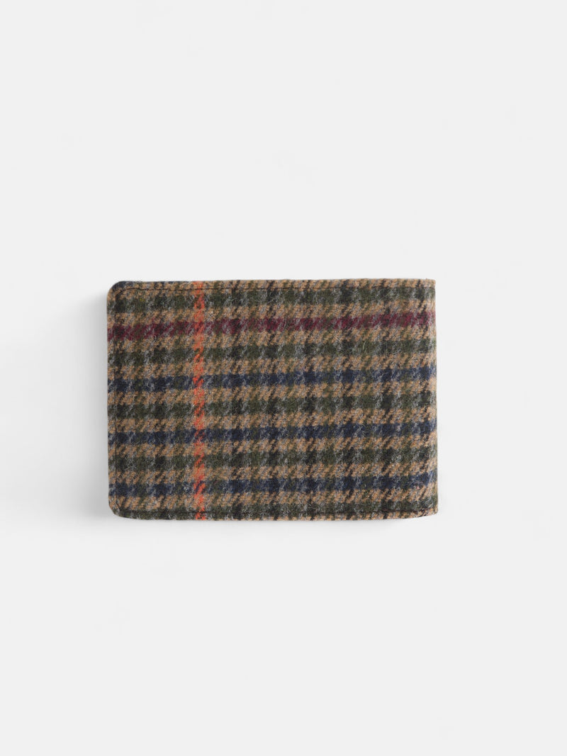 Brown checked fabric leather wallet