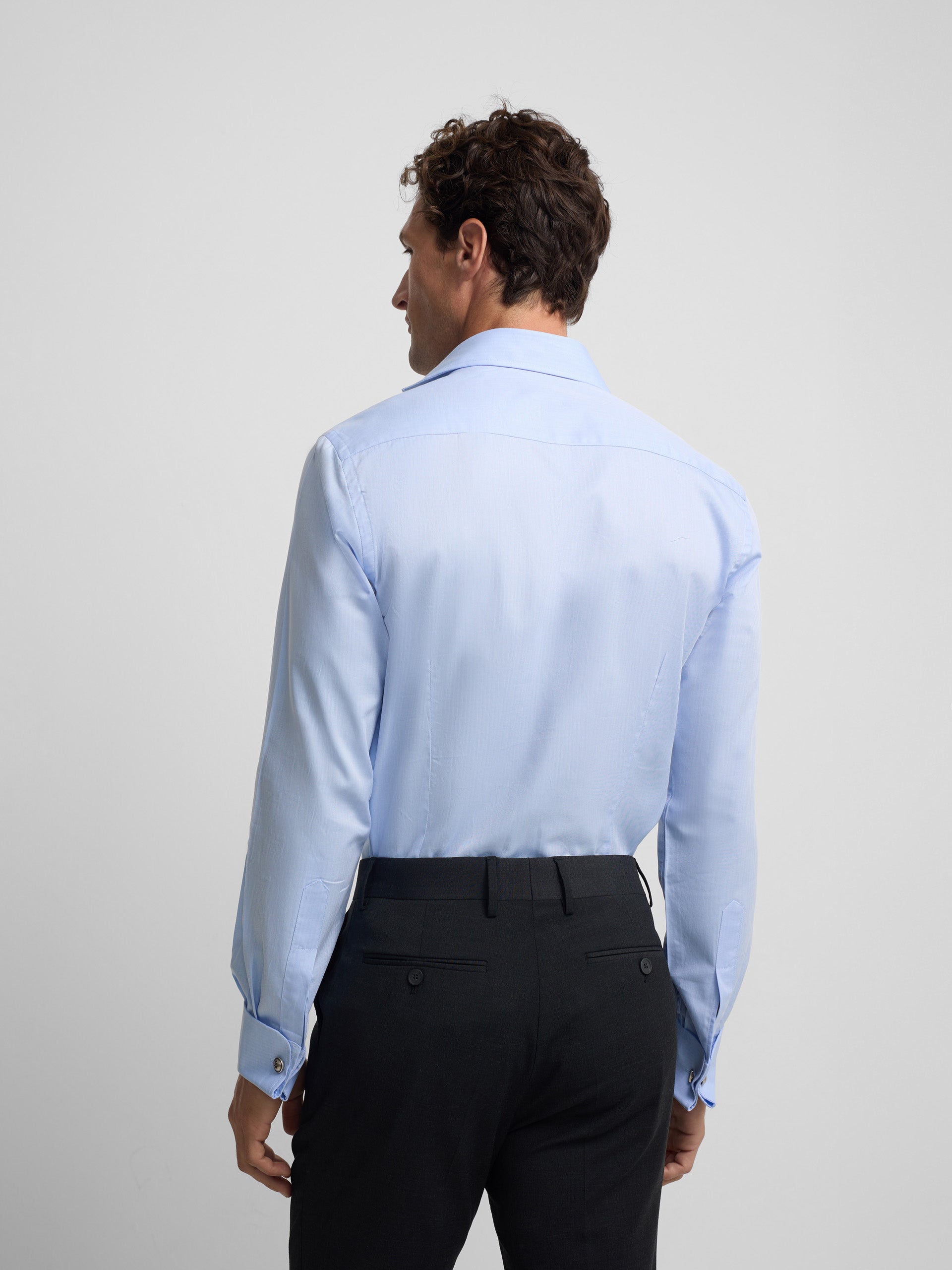 Chemise habillée chevrons poignet double bleu ciel
