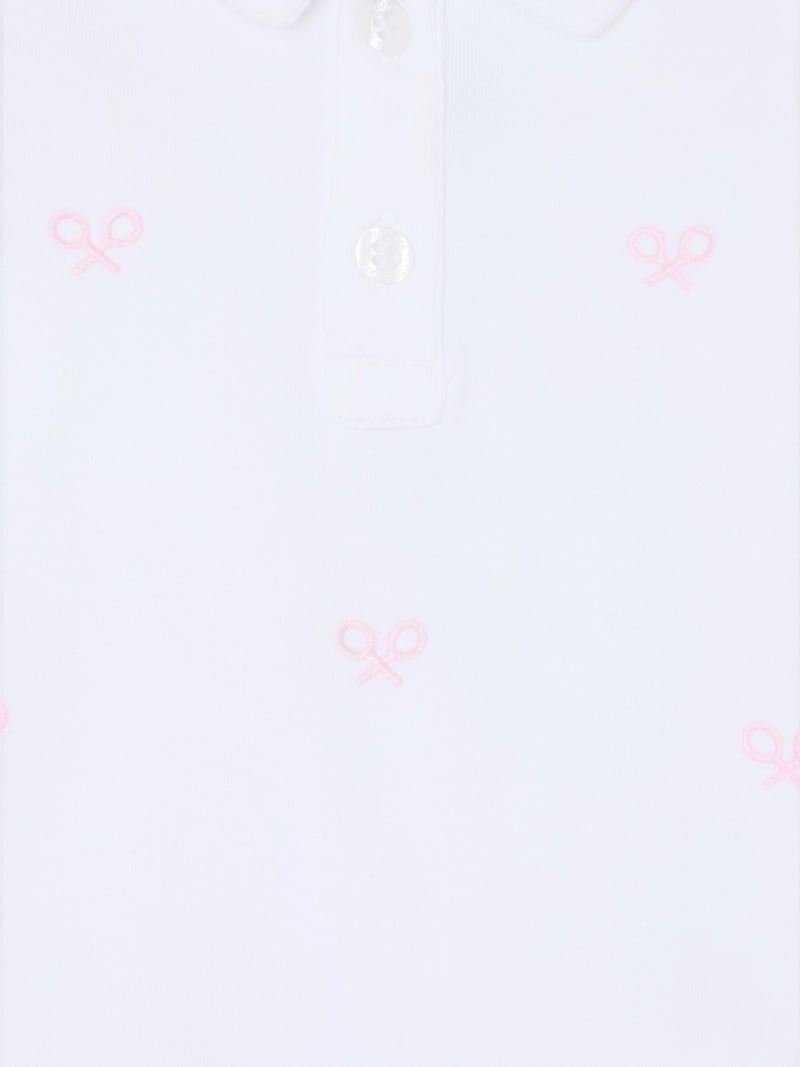 Long-sleeved baby bodysuit with pink multi-racket