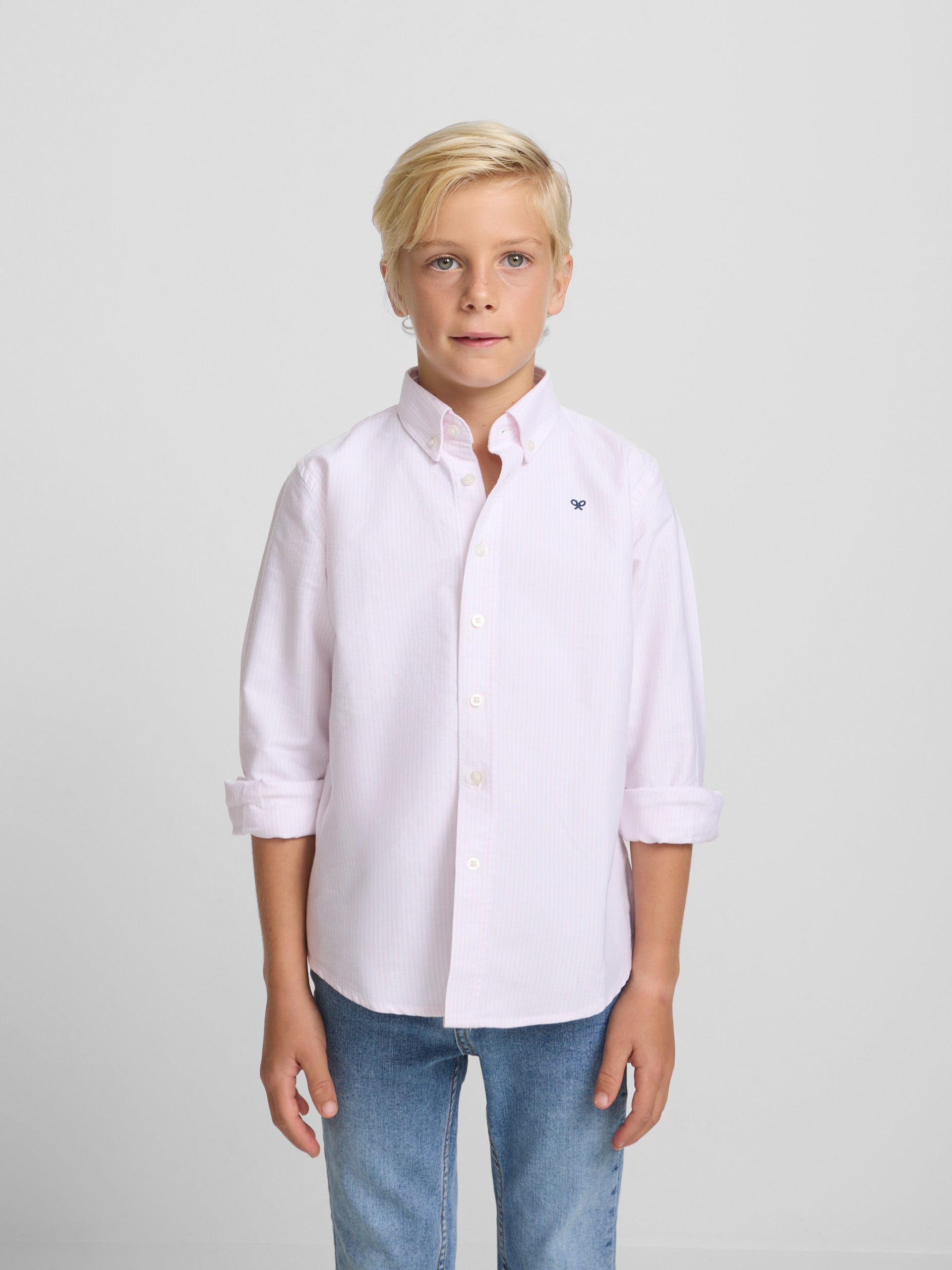 Kids' sport oxford shirt with pink racket stripes