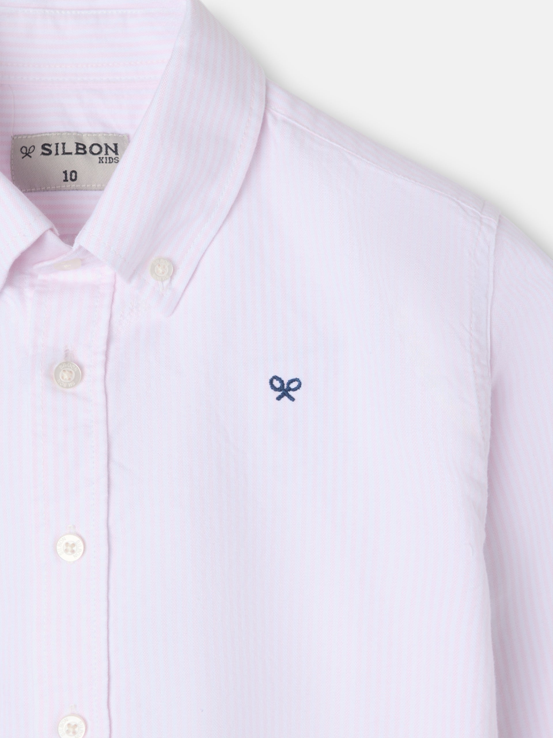 Kids' sport oxford shirt with pink racket stripes