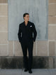 Stretch navy double-breasted suit trousers