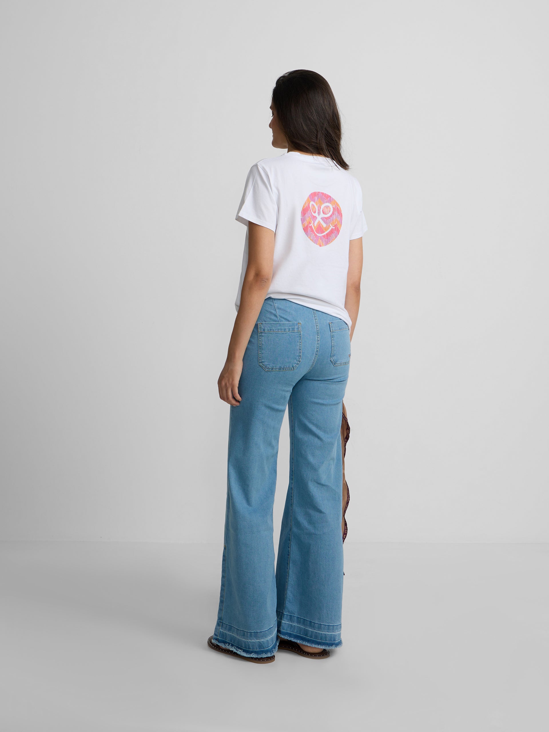 Calças culotte bolsos ganga