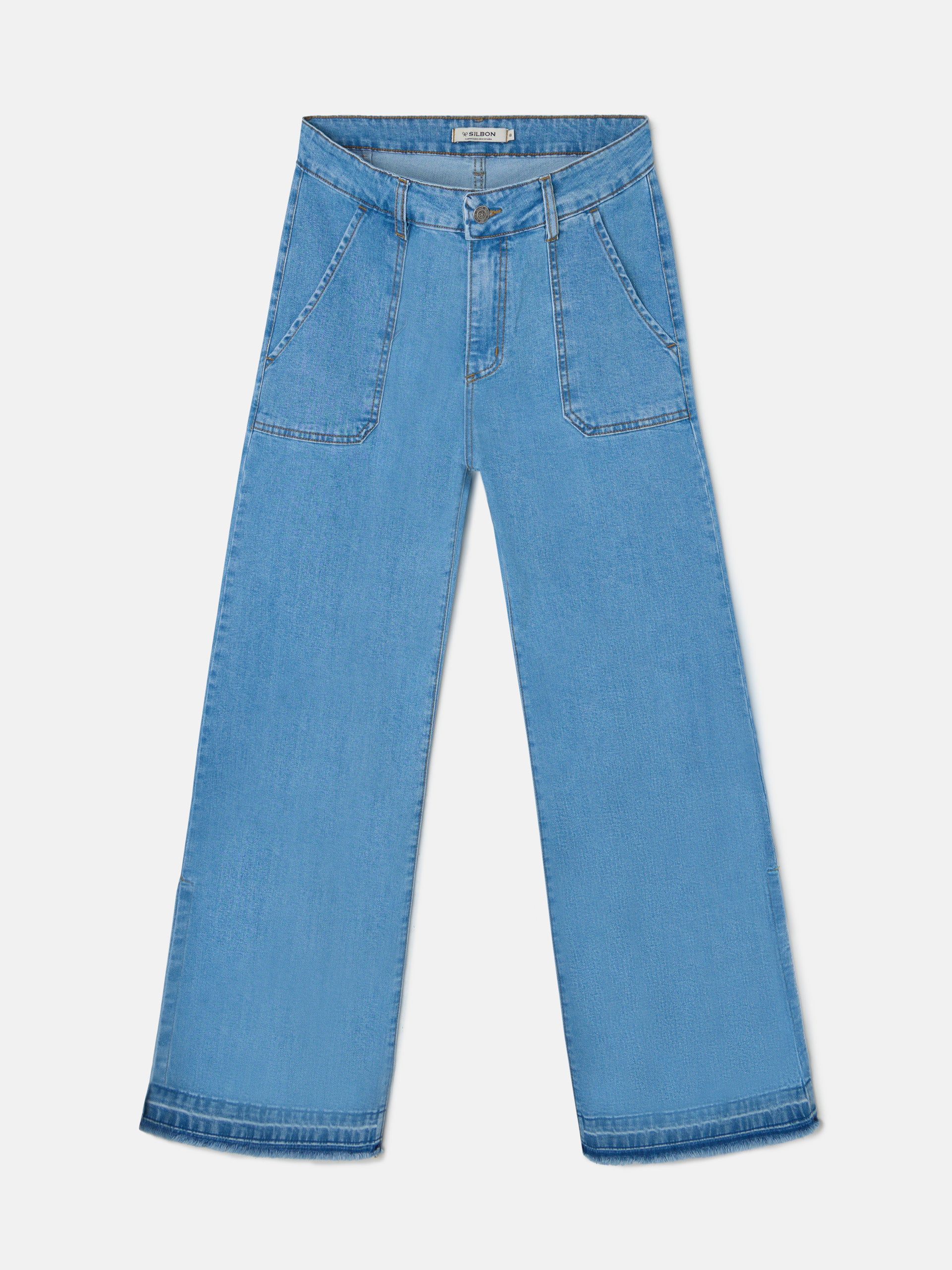Calças culotte bolsos ganga