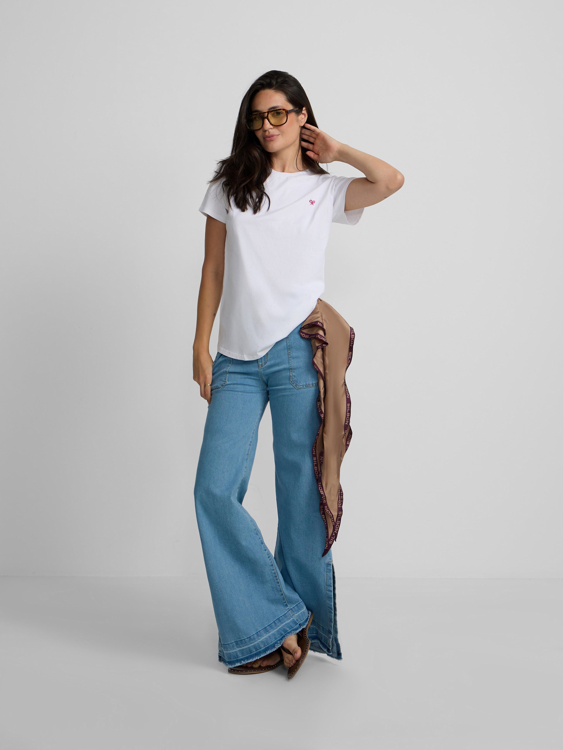 Calças culotte bolsos ganga