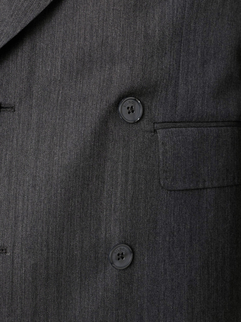Americana cruzada traje herringbone gris