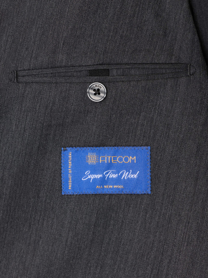 Americana cruzada traje herringbone gris