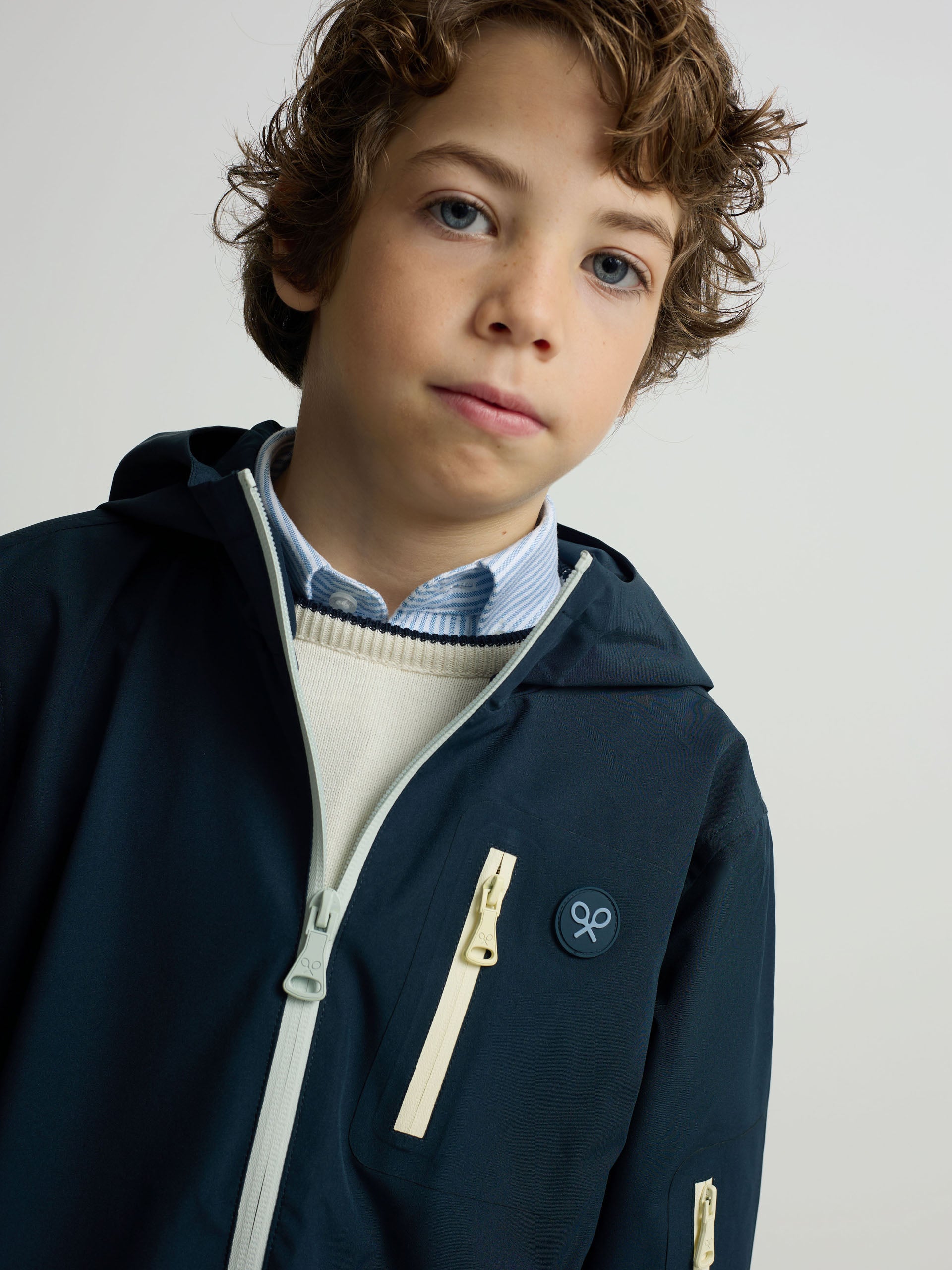 Kids multicolor zip-up windbreaker navy blue