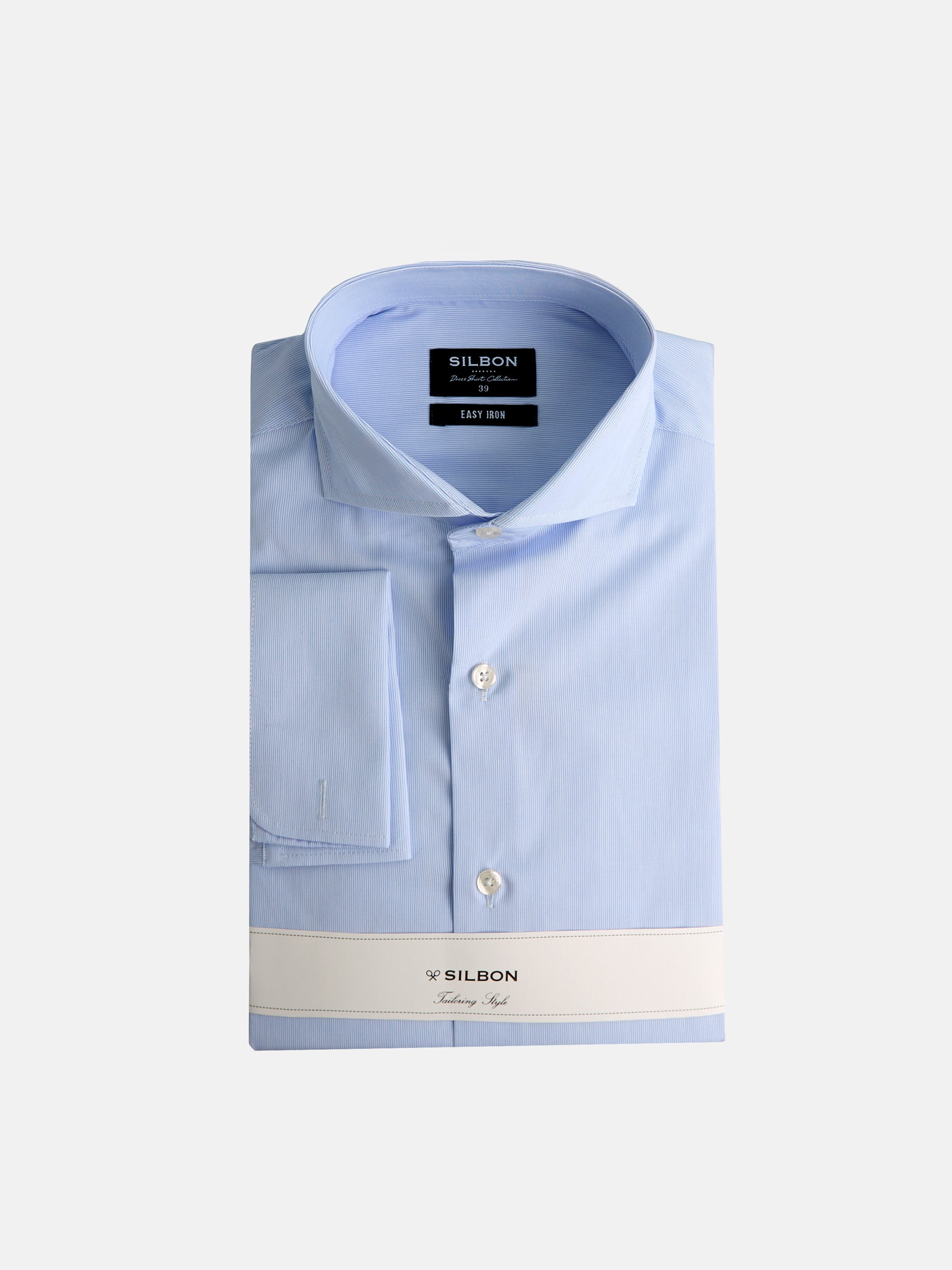 Camisa vestir mini rayas celeste puño doble