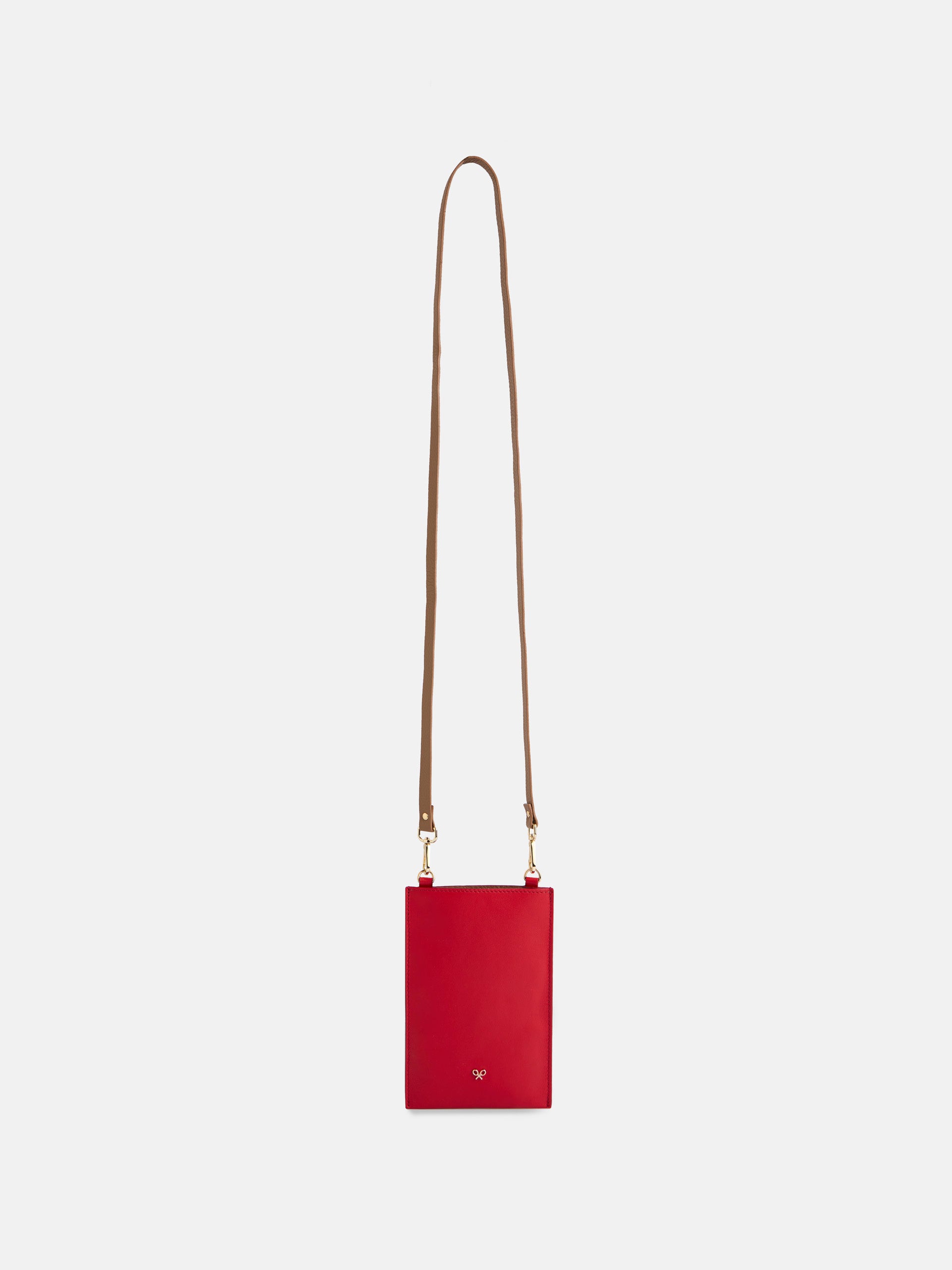 Portamovil piel bolsillo rojo y marron