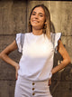 Camisola mulher com folhos e ombreiras branca