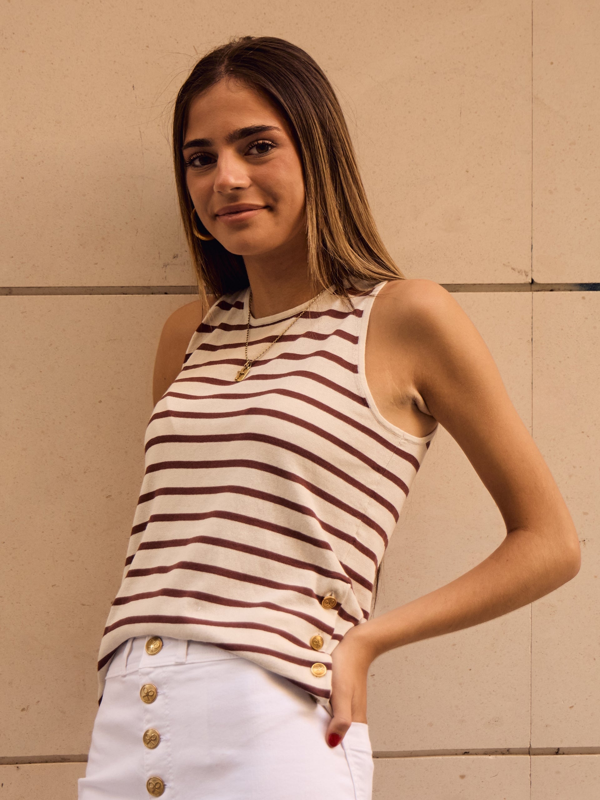 Camiseta punto rayas marrones