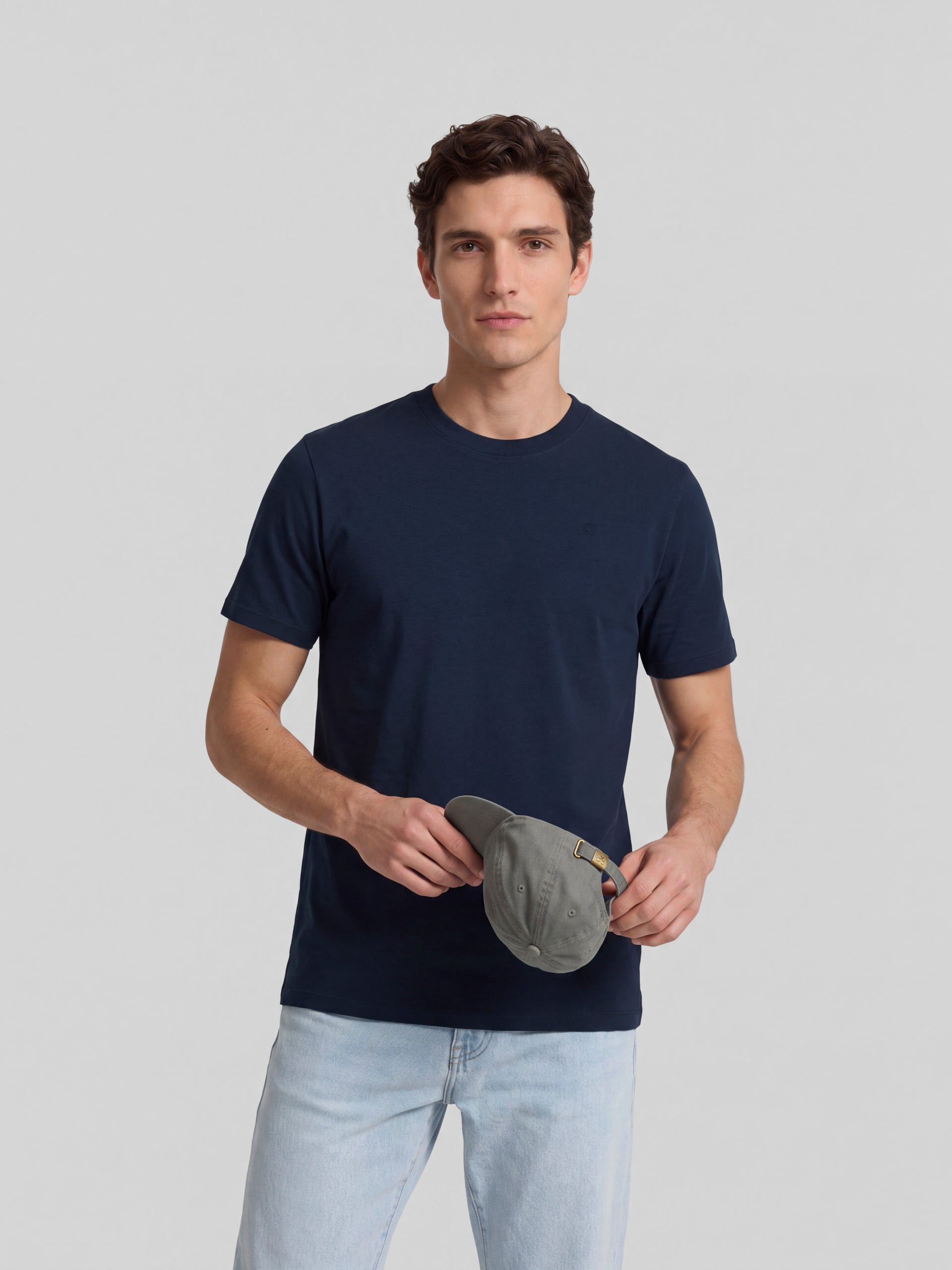 T-shirt lisa minilogo emblema azul-marinho