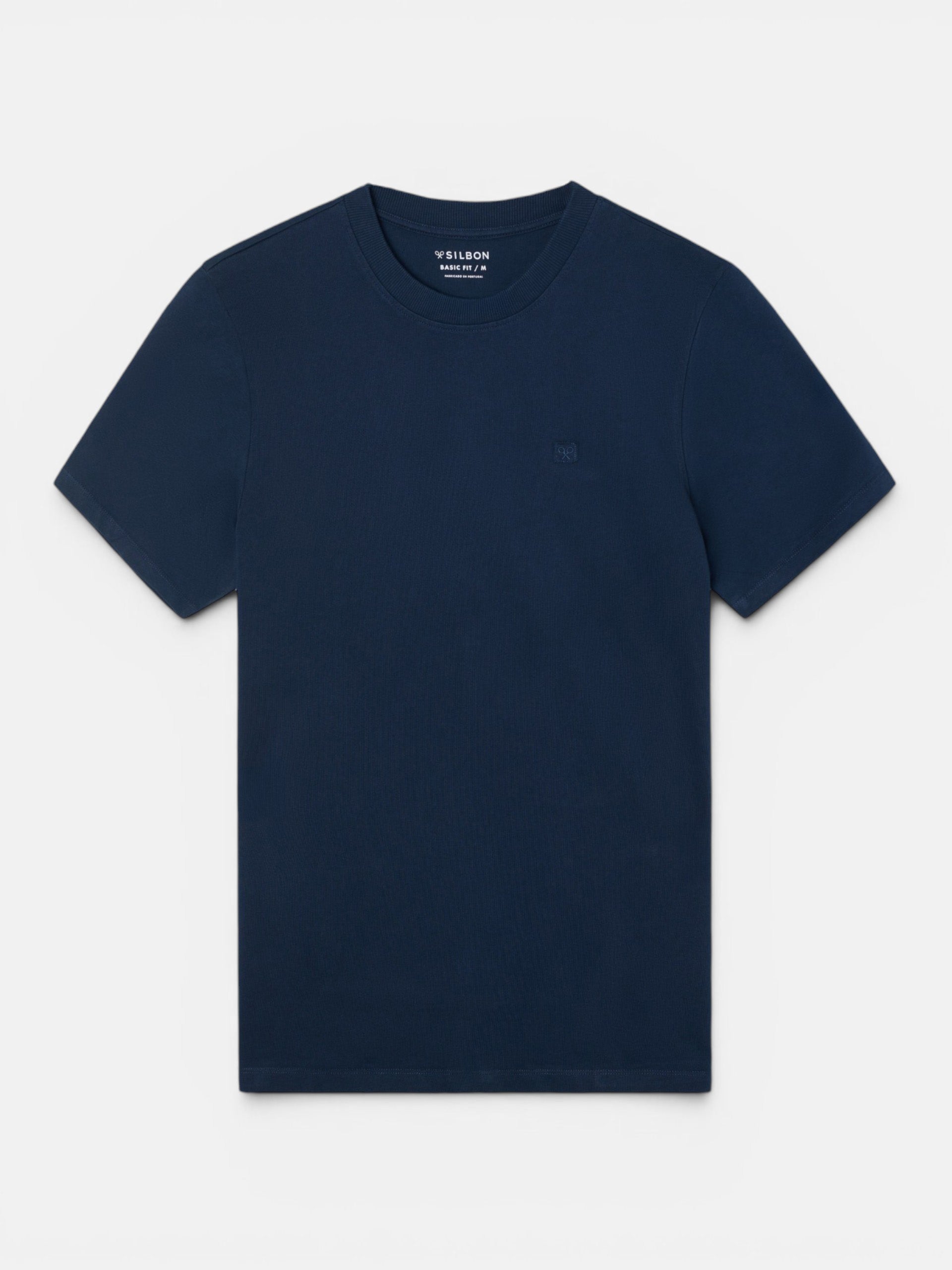 T-shirt lisa minilogo emblema azul-marinho