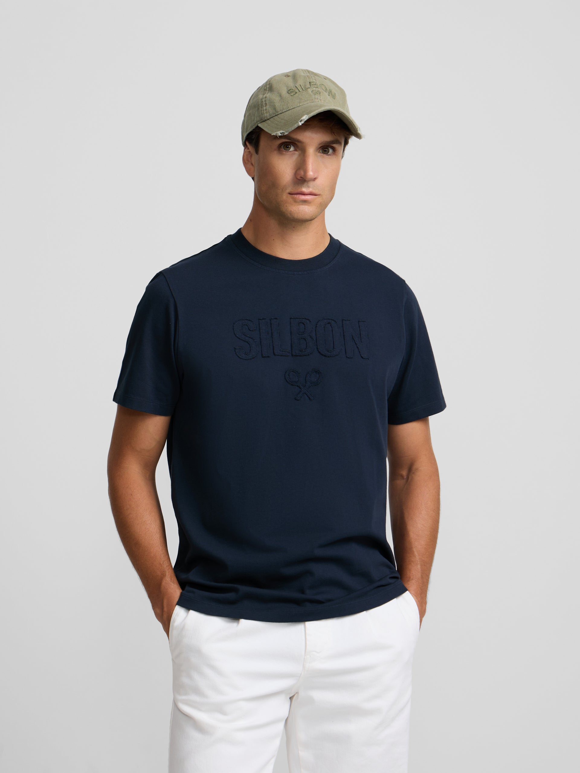 Camiseta silbon patch tono azul marino