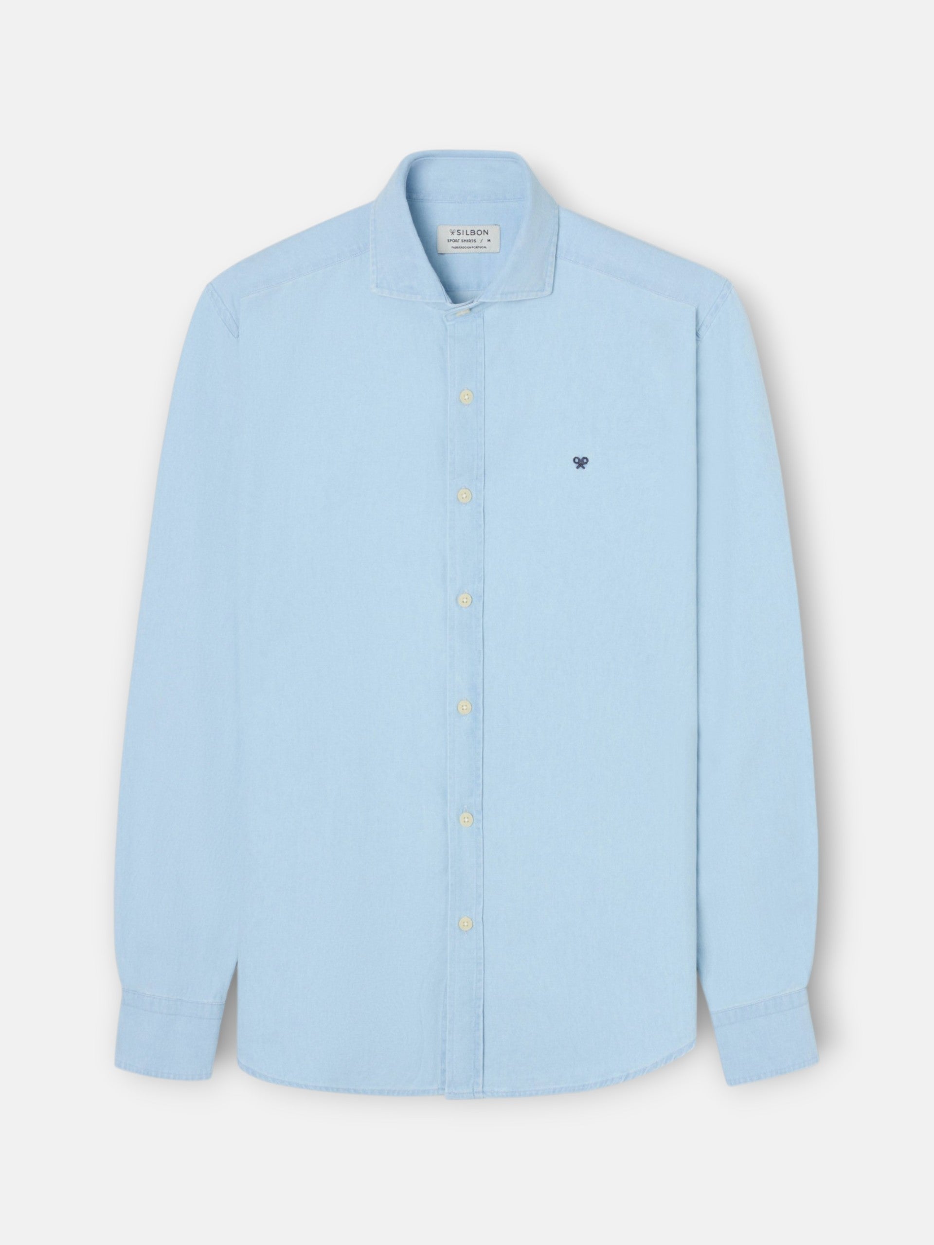 Chemise sport en denim col cutaway bleu clair