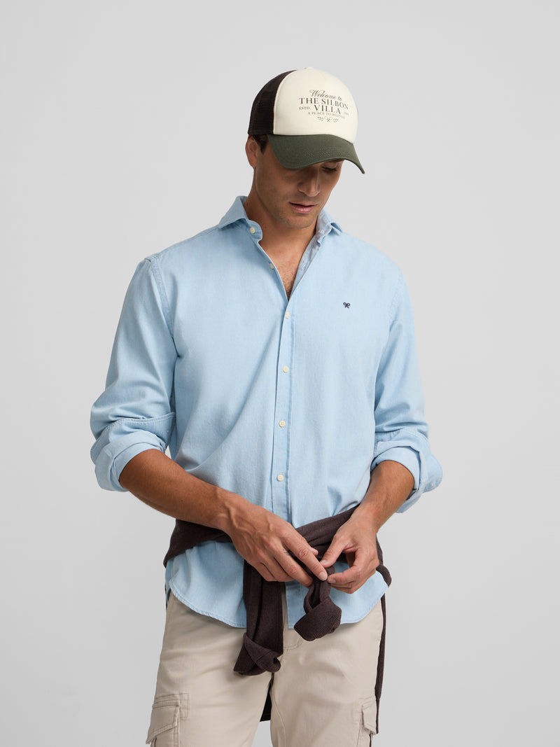 Camisa sport denim cutaway azul claro