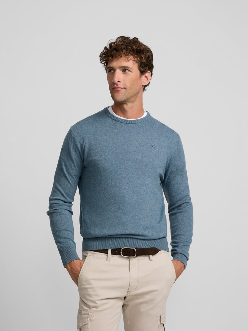 Jersey cuello redondo azul gris