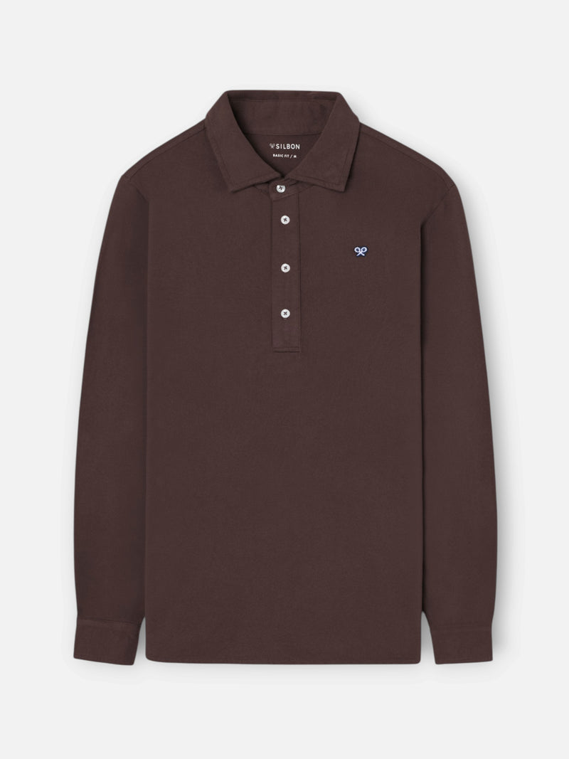 Polo de manga comprida castanho