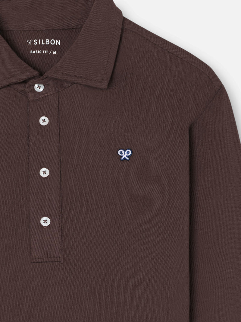 Polo de manga comprida castanho