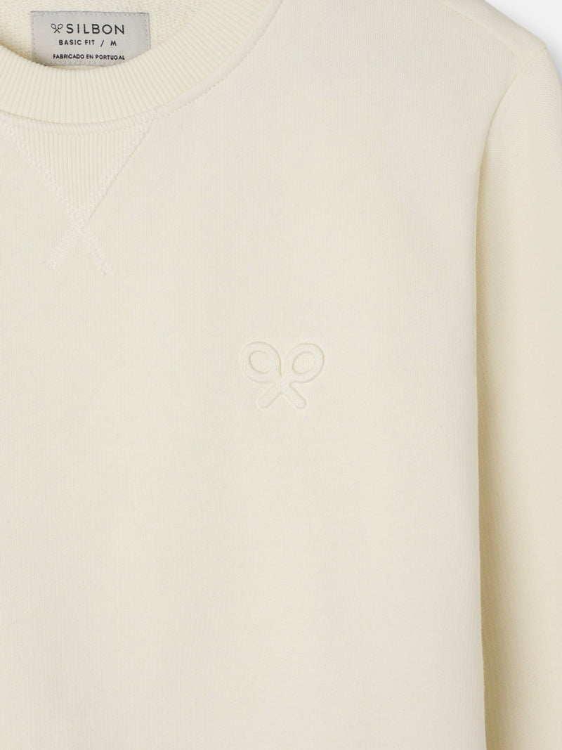 Sweat-shirt crème à motif raquette en relief