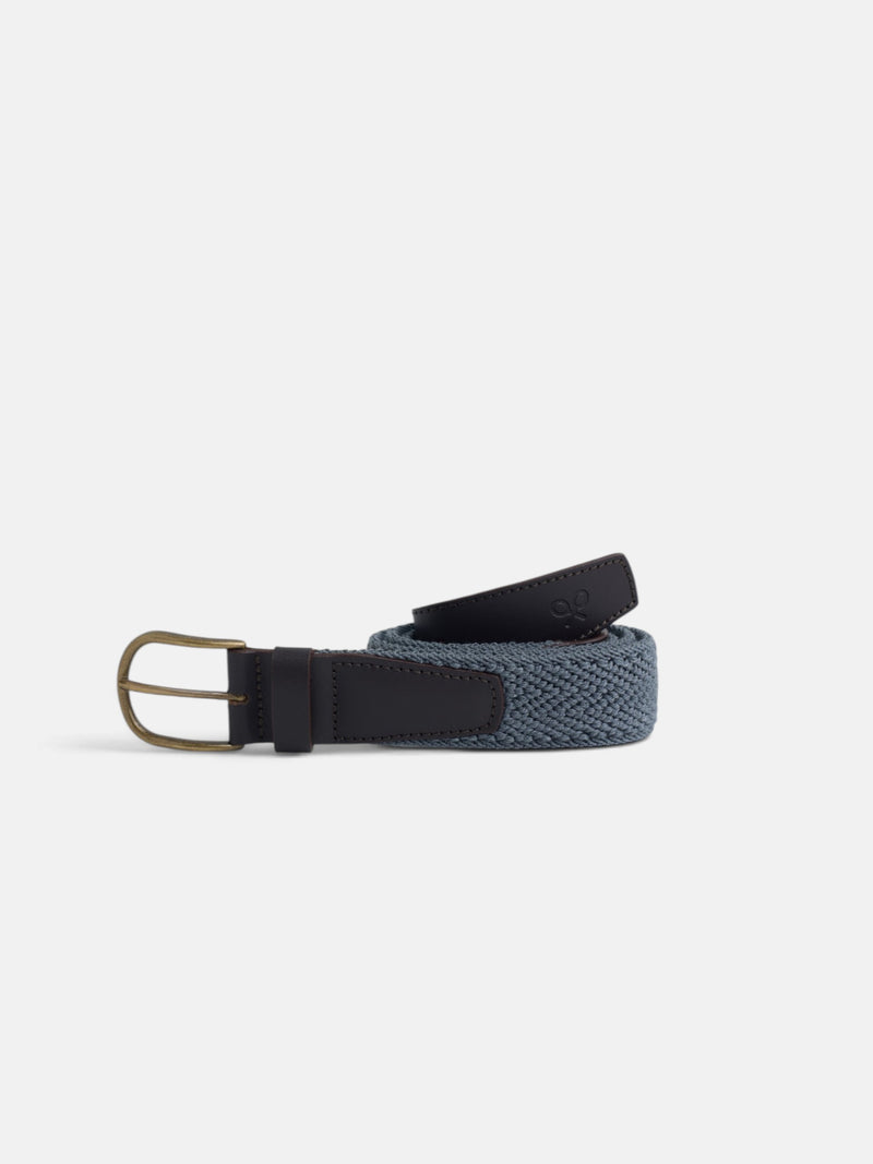 Cinturon piel tejido espiga indigo