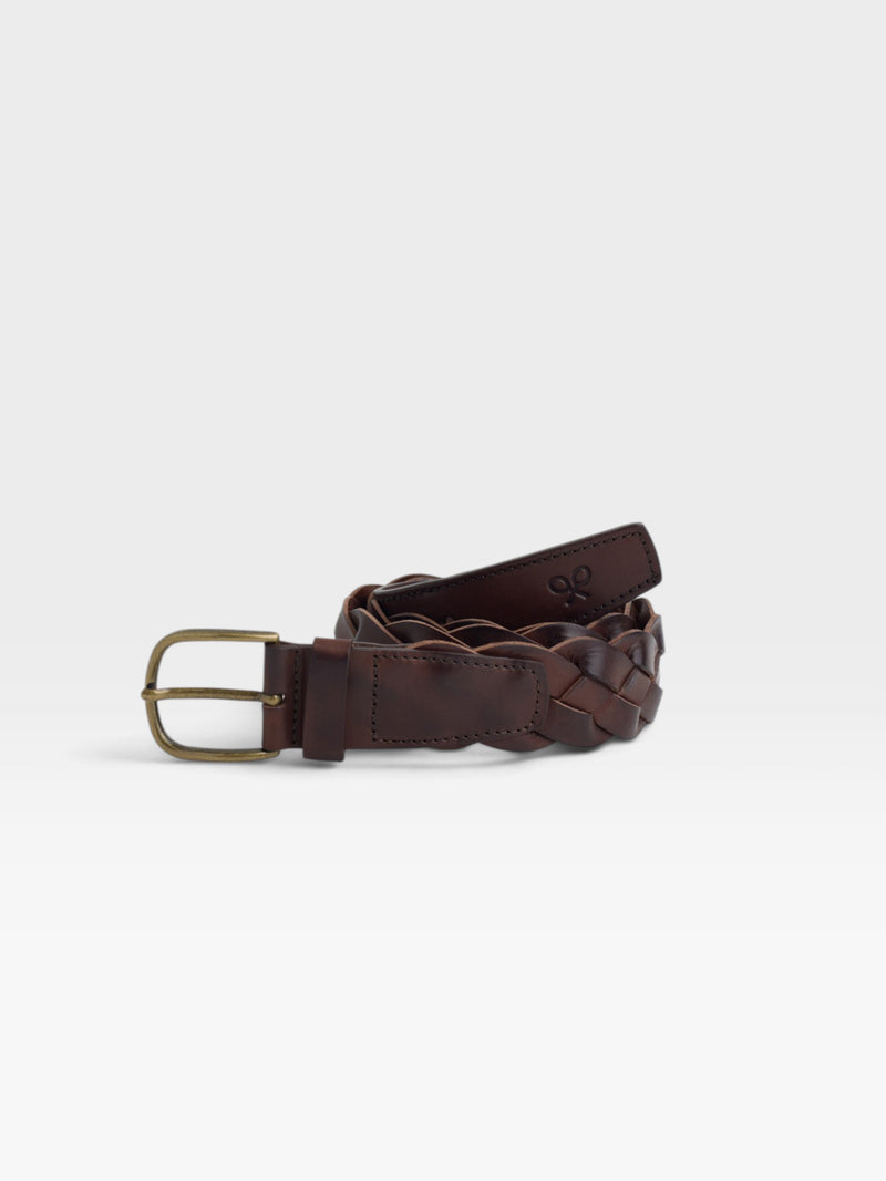 Ceinture en cuir tressé marron