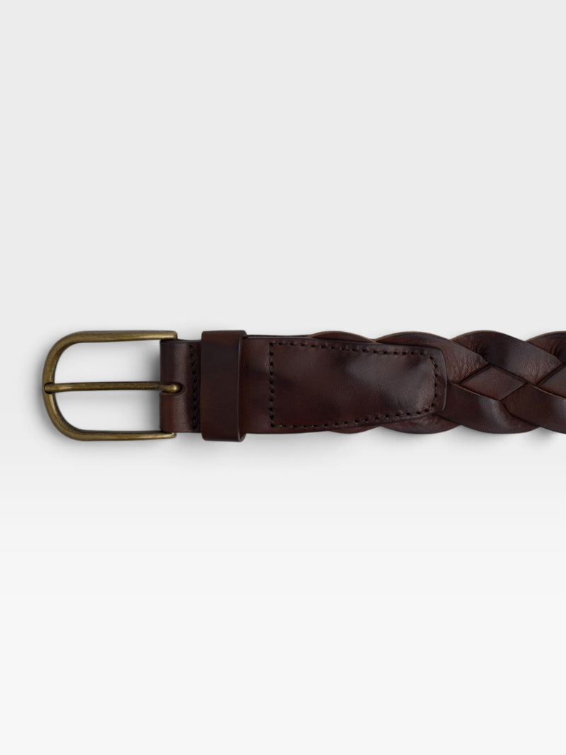 Ceinture en cuir tressé marron