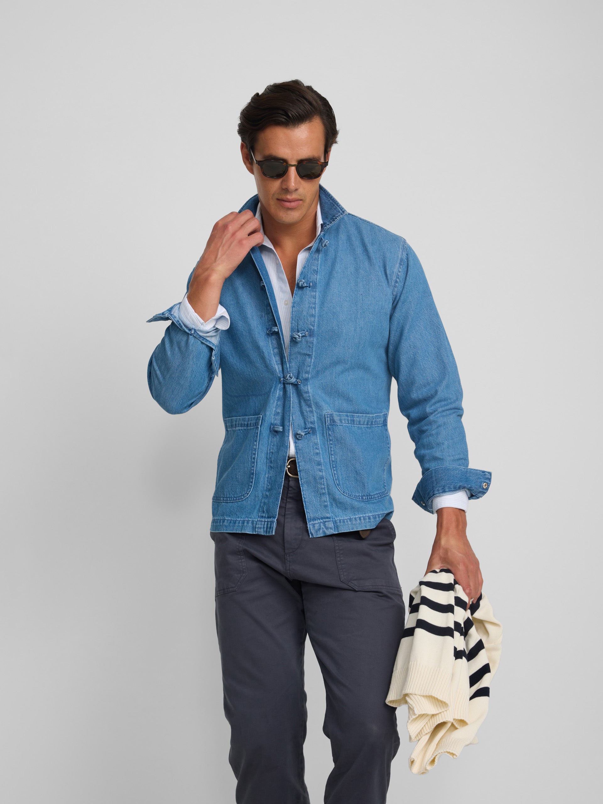 Denim cruise overshirt with adjustable blue