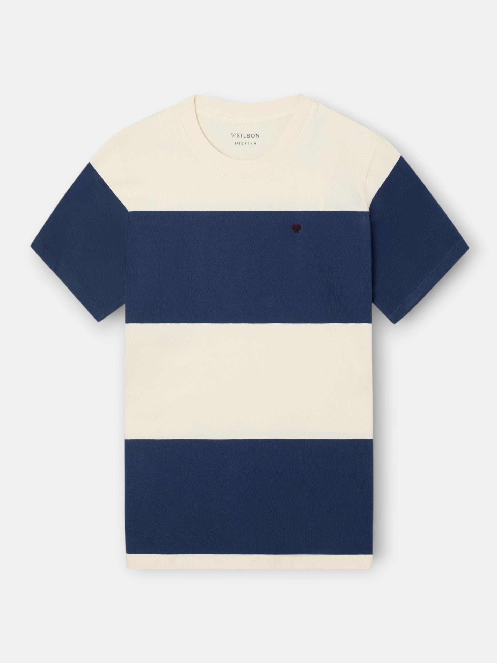 Camisola de risca larga azul-marinho