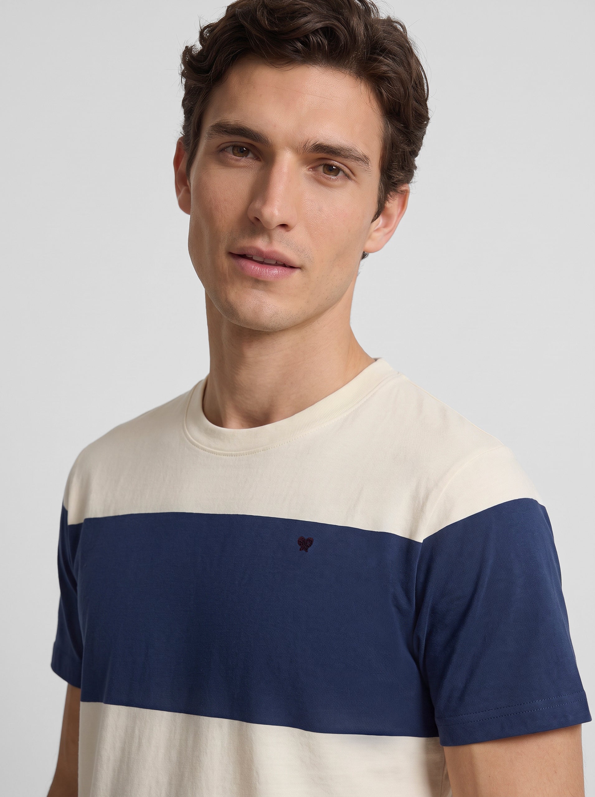 Camisola de risca larga azul-marinho