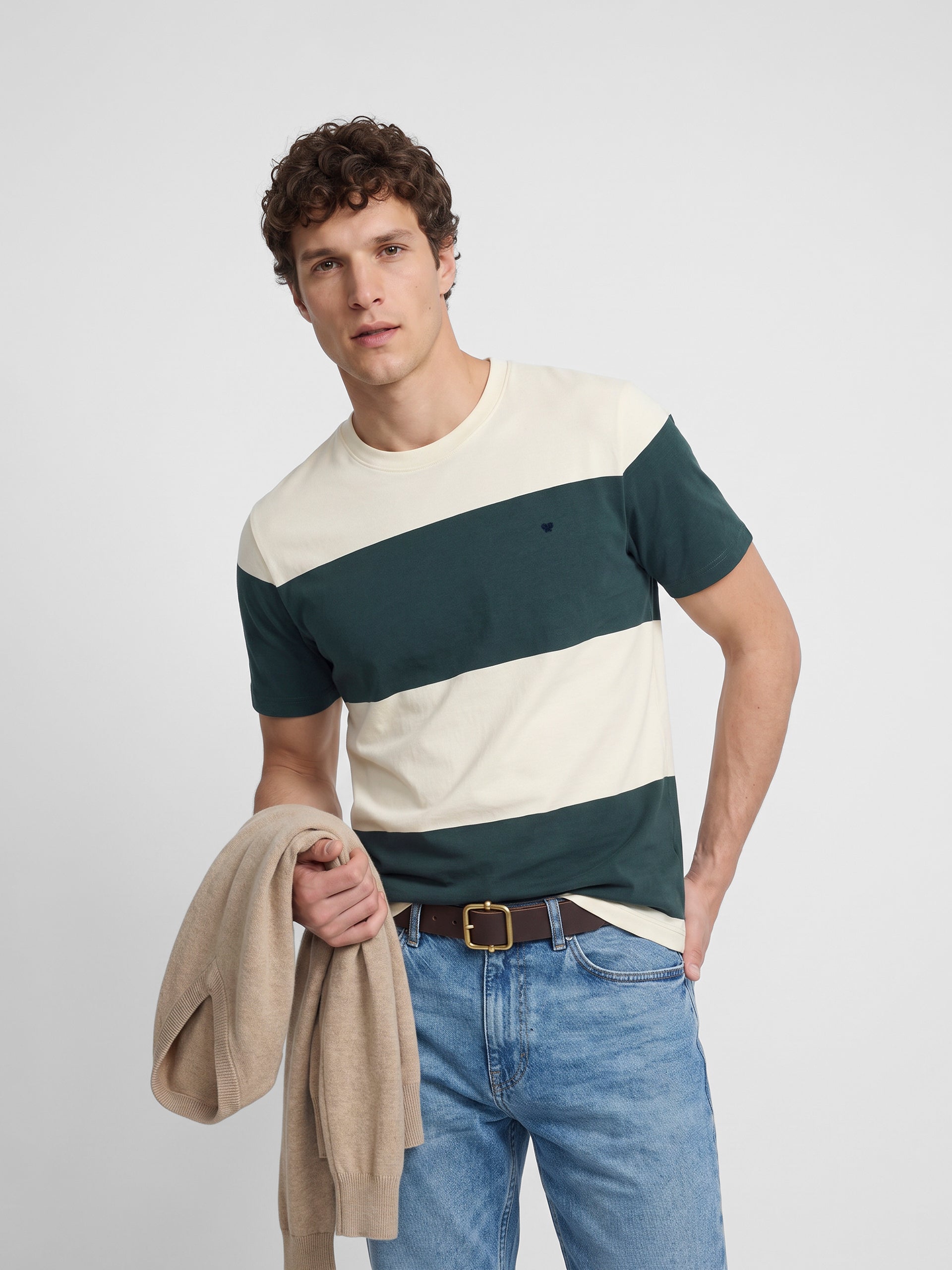 Camiseta raya ancha verde oscuro